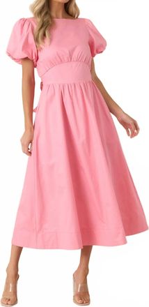 Merci Puff Sleeve Midi Dress In Pink
