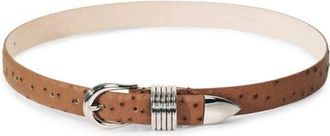D&eacute;hanche Hollyhock Ostrich-Embossed Leather Belt in Camel at Nordstrom, Size X-Large