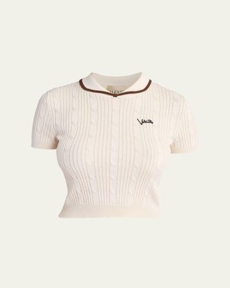 Valentino Garavani Cable Knit Crop Polo Sweater