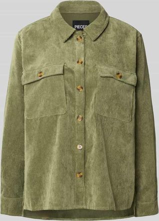 Pieces Loose Fit Hemdbluse in Cord Optik Modell EFFI in Oliv, Größe XS