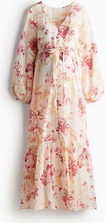 H&M MAMA Before & After Kleid mit Bindeg&uuml;rtel - Cremefarben/Gebl&uuml;mt
