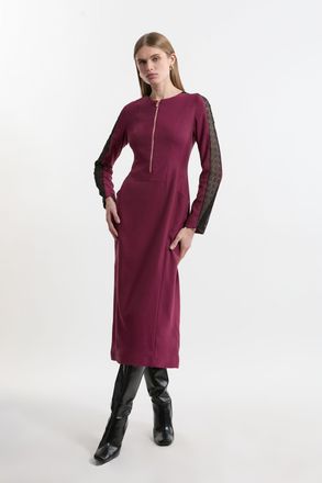 Karen Millen Womens Tailored Twill Lace Mix Zip Front Midi Dress - Purple - Size 10 UK
