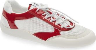 Prada Speedrock Mixed Media Sneaker in Rosso at Nordstrom, Size 10.5