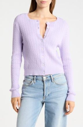 French Connection Cable Stitch Cardigan in Lavender at Nordstrom Rack, Size X-Large