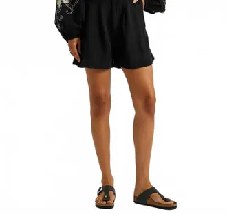 Free People Calla Linen-Blend Trouser Shorts In Washed Black