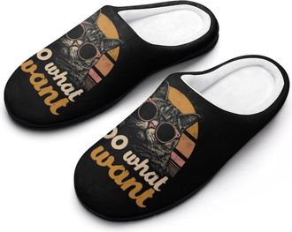 Generic I Do What I Want Cat Mens House Slippers Memory Foam Washable Cotton Slip on Home Shoes
