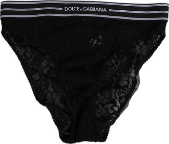 Dolce & Gabbana Womens Black Lace Slip Brief Logo Waistband Underwear Nylon Clothing