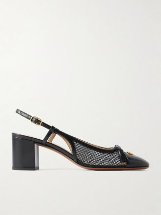 Valentino Garavani D&eacute;collet&eacute; Slingback In Pelle E Mesh Con Nappine Valet Du Roi 60 - Nero