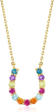 Ross-Simons Multi-Gemstone Horseshoe Necklace in 18kt Gold Over Sterling