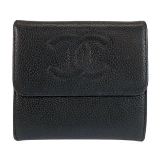 Chanel Black Leather Wallet (Tri-Fold) (Pre-Owned)