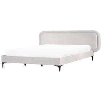 Beliani Cama Moderna Con Somier De Terciopelo Gris Claro 180 X 200 Cm Suzette