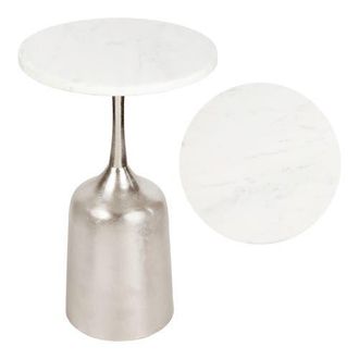 Jonathan Y Designs Pip 20.25 Classic Designer Metal Drink Table and Decorative End Table with White Marble Round Top and Bell Pedestal Base in Antique