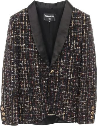 Chanel Coco mark-button tweed jacket - women - Wool/Mohair - 40 - Black