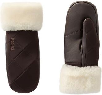 Mackage Fleece Trim Quilted Down Mittens in Coffee-Natural at Nordstrom, Size X-Small