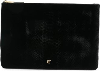Elisabetta Franchi Fluwelen Clutch Tas met Krokodillenprint - Dames - Clutches - Zwart - ONE Size - Katoen - Tassen