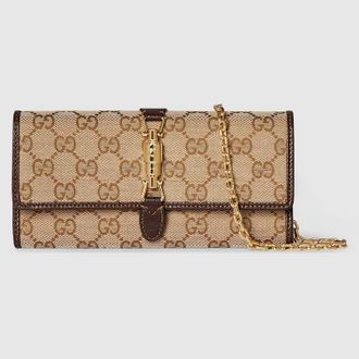Gucci Jackie Wallet On Chain, Beige, GG Canvas