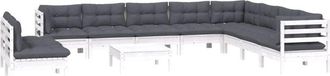 vidaXL Muebles De Jard&iacute;n 11 Pzas Con Cojines Blanco Madera De Pino Vidaxl