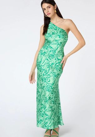 Omnes Womens Uma One Shoulder Dress in Green Marble - Size: 18