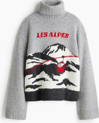 H&M Rollkragenpullover mit Jacquardmotiv - Grau