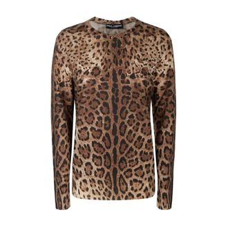 Dolce & Gabbana Leopard Print Cashmere Jumper - female - Dolce & Gabbana - Cashmere Knitwear - Brown - L - Knitwear