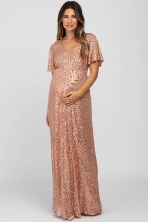 Pinkblush Sequin Short Sleeve Maxi Dress at Nordstrom, Size Medium