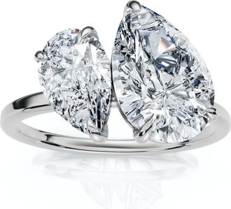 Pompeii3 3Ct Toi Et Moi Pear Shape Diamond Ring 14k Gold Lab Grown