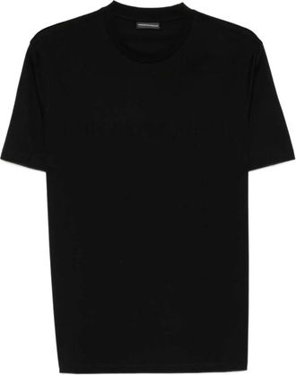 Emporio Armani Tops, Heren, Zwart, S, Katoen, Logo Katoenen T-shirt