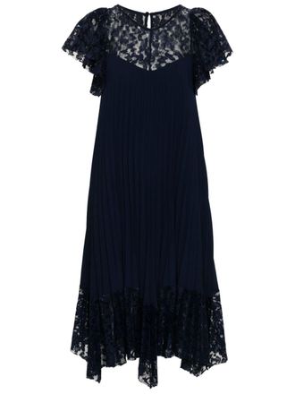 Nissa lace-panelled midi dress - Blue
