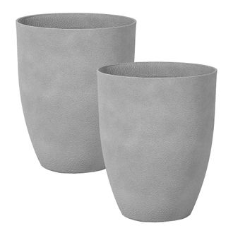 Beliani Conjunto De 2 Macetas De Mezcla De Piedra Gris 43 Cm Poliresina Croton