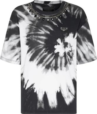 Philipp Plein Tops, Dames, Zwart, M, Katoen, T-shirt Ronde Hals Tie Dye