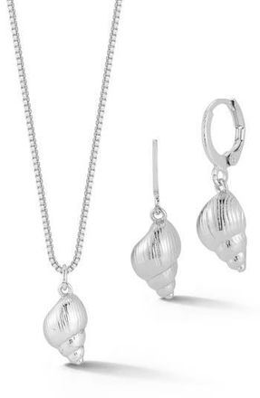 Glaze Jewelry Shell Drop Huggie Hoop Earrings & Necklace Set in Silver at Nordstrom Rack