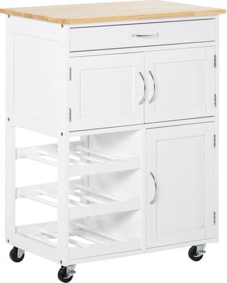 HOMCOM Carrellino Per Cucina In Legno Bianco Carrello Portavivande Salvaspazio - Homcom