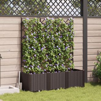 Berkfield Home Garden Planter with Trellis 3 pcs Brown 120x40x143 cm | Size: 120 x 40 x 143 cm