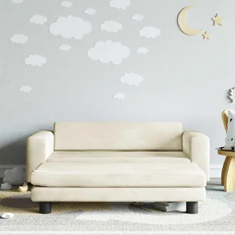 vidaXL Sof&aacute; Para Ni&ntilde;os Con Reposapi&eacute;s Terciopelo Crema 100x50x30 Cm Vidaxl