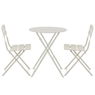 Oviala Mesa de jard&iacute;n plegable redonda y 2 sillas plegables beige