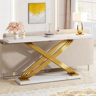 Tribesigns Tribesigns Mesa Consola Para Recibidor, Mesa Moderna De M&aacute;rmol En Blanco Y Dorado, Estructura De Metal, 140 X 33 X 80 Cm Mesa Alta Y Estrecha Para Rec