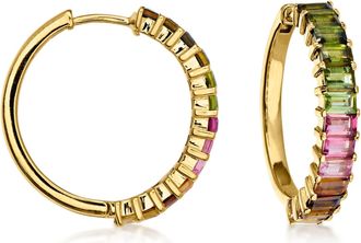 Ross-Simons Multicolored Tourmaline Hoop Earrings in 18kt Gold Over Sterling