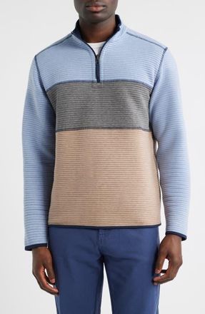 Johnston & Murphy Reversible Quilted Quarter Zip Pullover in Light Blue Heather/Navy at Nordstrom, Size X-Large