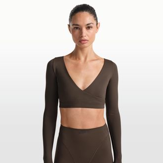 Nike Womens SKIMS Matte Long-Sleeve Wrap Top in Brown | LSLSL9692W-DSP