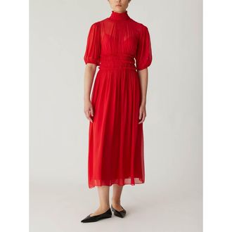 Rebecca Taylor Viscose Chiffon Smocked Waist Dress in Red Lip at Nordstrom, Size Small