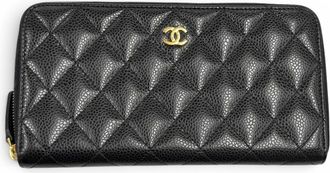 Chanel Black Grained Calfskin Long Wallet (Bi-Fold) (Pre-Owned)