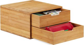 Relaxdays Relaxdays - Organizador De Escritorio, Bamb&uacute;, Organizador De Cajones, Natural, Marr&oacute;n, 18 X 30 X 31 Cm