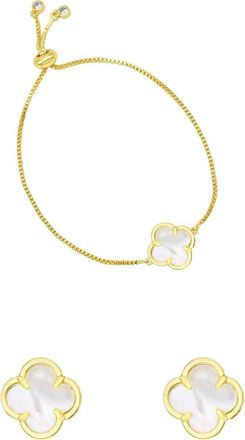 Adornia Mother-of-Pearl Clover Slider Bracelet & Stud Earrings in White/Gold at Nordstrom Rack