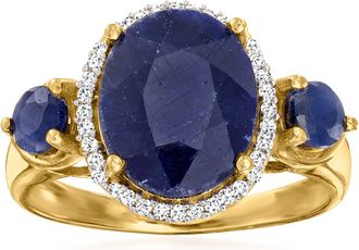 Ross-Simons Sapphire 3-Stone Ring With. Diamonds in 18kt Gold Over Sterling