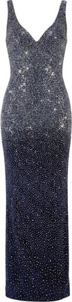 Twentyfourhaitch Avondjurk van fluweel met hartvormige halslijn en strass - Dames - Avondkleed - Blauw - XL - Kleedjes