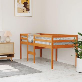 vidaXL Cama Alta Madera Maciza De Pino Marr&oacute;n Cera 90x190 Cm Vidaxl