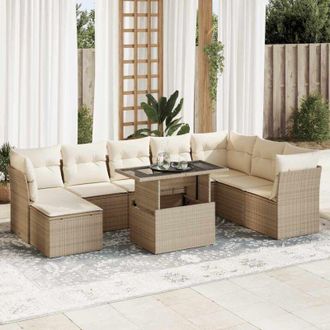 vidaXL Set De Sof&aacute;s De Jard&iacute;n Con Cojines 9 Pzas Rat&aacute;n Sint&eacute;tico Beige Vidaxl