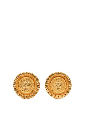 Chanel 1995 Gold Plated Coco Coin Motif Clip On Earrings costume earrings - women - Gold Plated - One Size