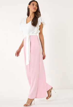 Roman Colour Block V-Neck Stretch Jumpsuit