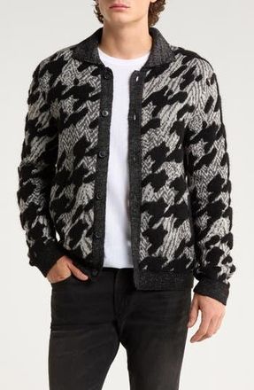John Varvatos Venosa Houndstooth Cotton & Alpaca Blend Cardigan in Black/White at Nordstrom Rack, Size Large